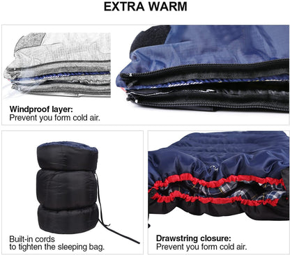 Cotton Flannel Sleeping Bag for Camping Backpacking, Adults Cold Weather Envelope Sleeping Bags with 2/3/4Lbs Filling