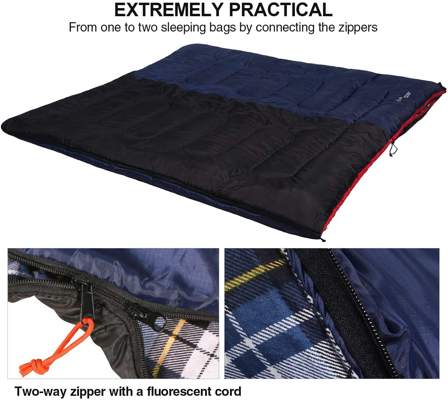 Cotton Flannel Sleeping Bag for Camping Backpacking, Adults Cold Weather Envelope Sleeping Bags with 2/3/4Lbs Filling